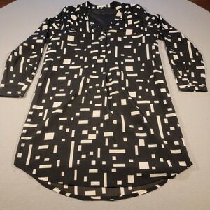 Jade Melody Tam Tunic Dress Geometric Print Long Sleeve Women's‎ M Black White